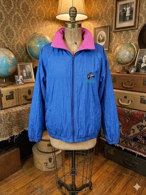 Vintage Northern Sun Canada Windbreaker Jacket Pink Fleece Lined Blue Nylon